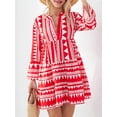 thumbnail image 4 of Liacowi Women Bobo Dress Summer Flowy Dress Casual Contrast Color Loose V Neck Long Sleeve Short Dress for Beach Streetwear, 4 of 9