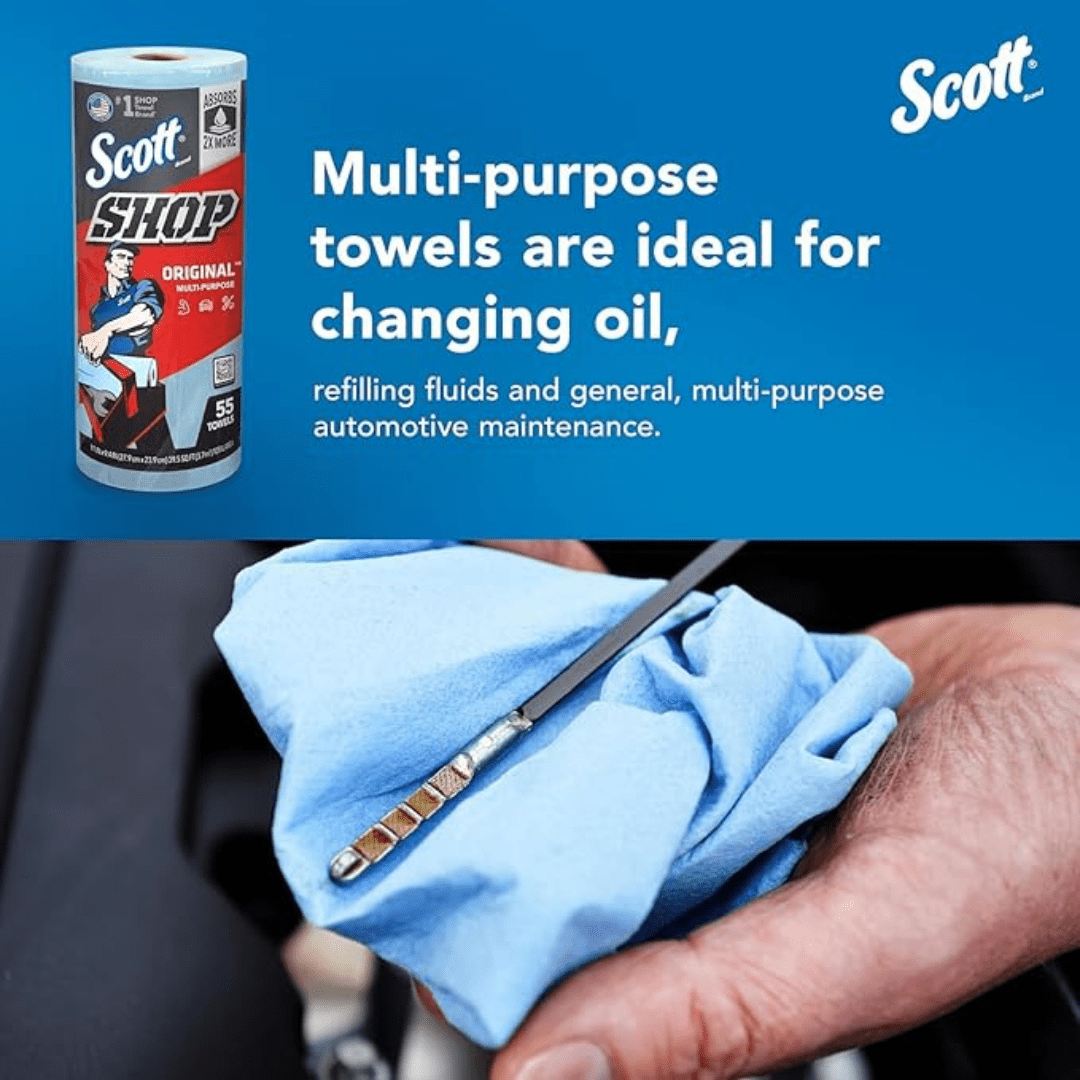 9 Rolls Scott Original Blue Shop Towels,  55 Sheets per Roll, Blue Paper Towels, Total of 495 Sheets of Scott Shop Towels