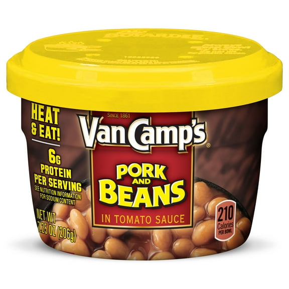 Van Camp's Pork and Beans Microwavable Cups, 6g Protein Per Serving, 7.25 oz. Cup