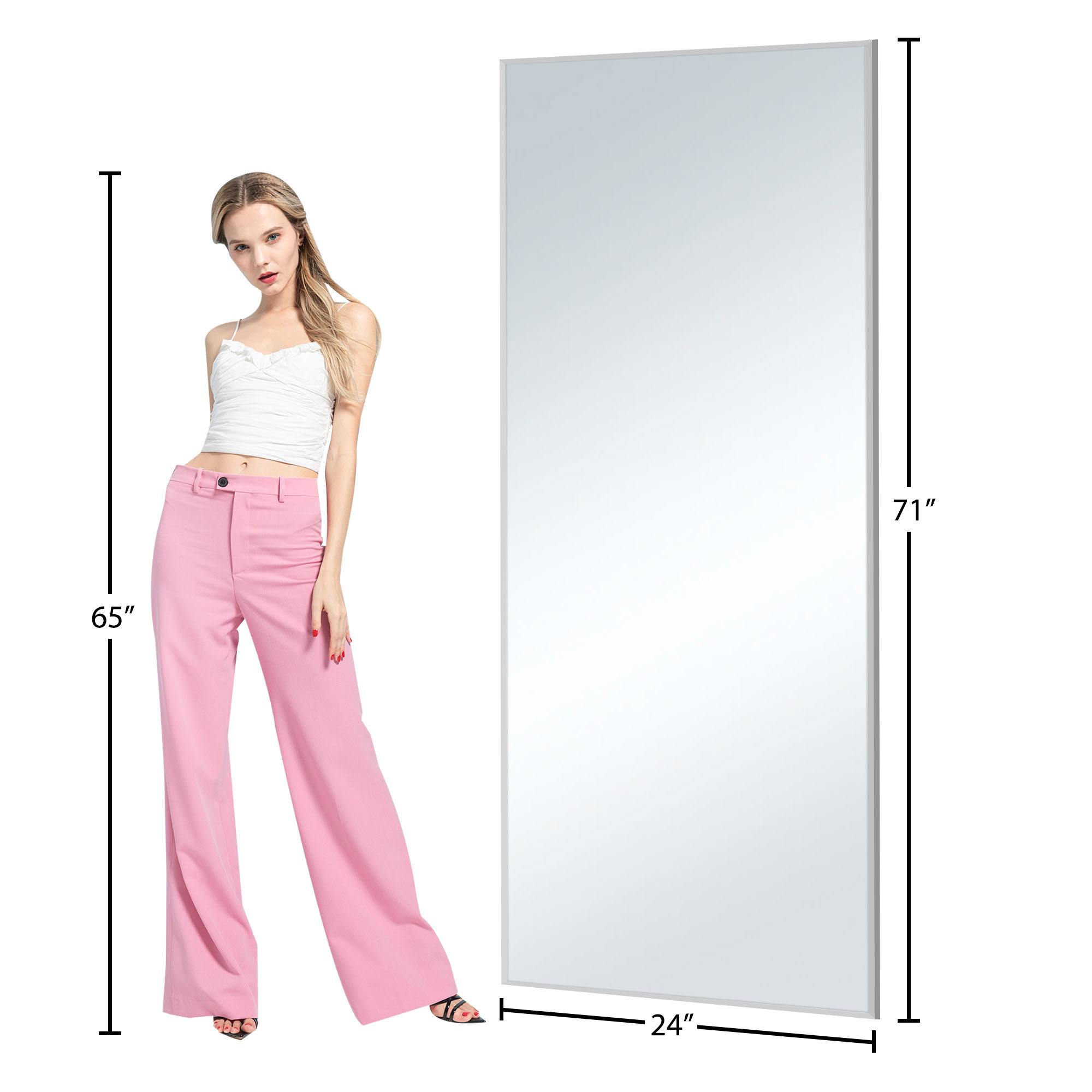 71"x24" Rectangular Full Length Floor Mirror with Stand Silver