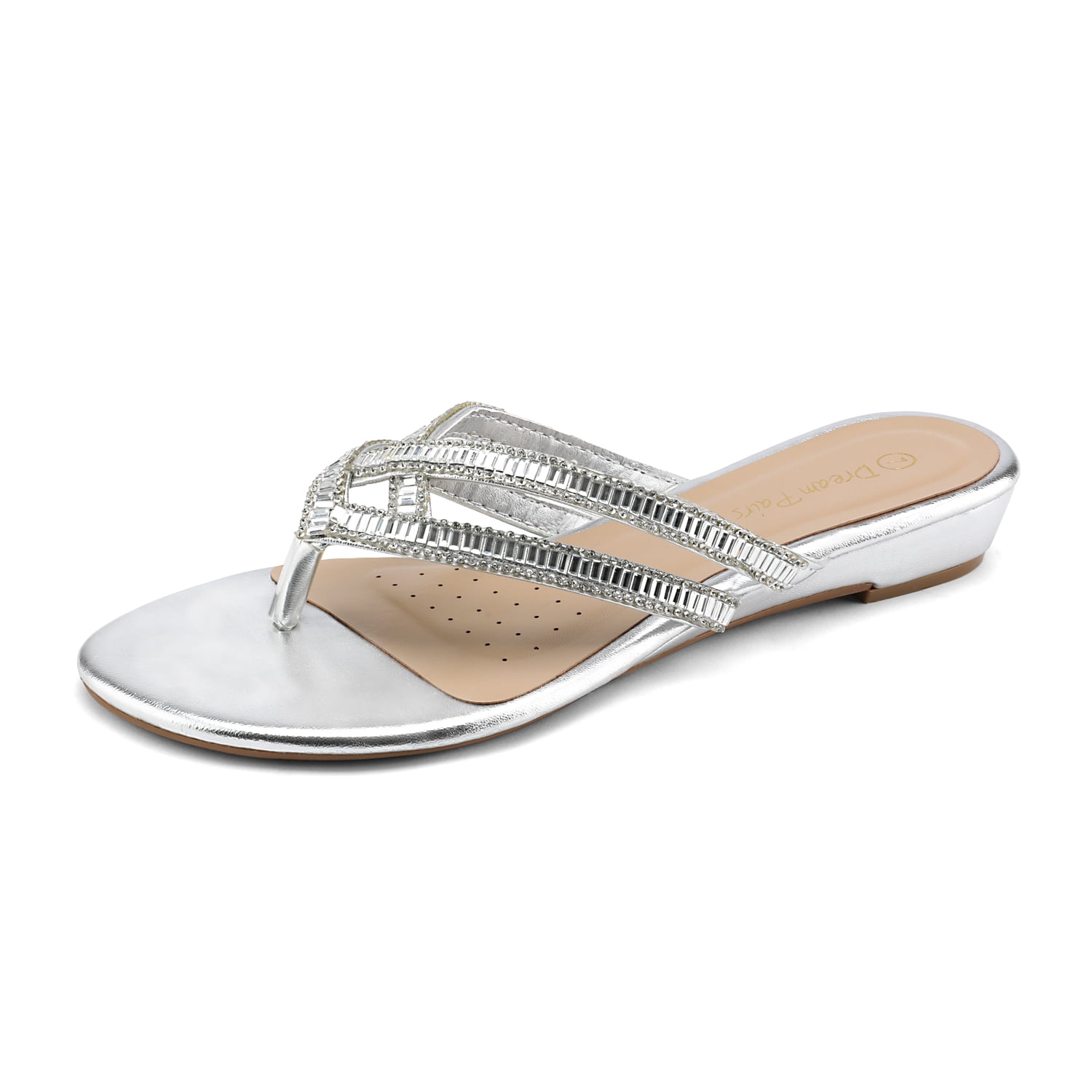 DREAM PAIRS Womens Sparkly Flip Flops Fashion Rhinestones Design Slides Sandals 