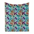 thumbnail image 1 of Abstract Soft Flannel Fleece Throw Blanket, Watercolor Rainbow Colored Butterflies and Letterings Music Notes Artwork Print, Cozy Plush for Indoor and Outdoor Use, 50" x 60", Multicolor, by Ambesonne, 1 of 6