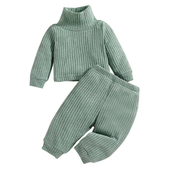 Otqutp Cute Little Child Bodysuits for Kids Outfit Soft Cotton Warm High Neck Solid Color Long Sleeve Pullover Pants Clothes Set for Boys Girls Autumn Winter