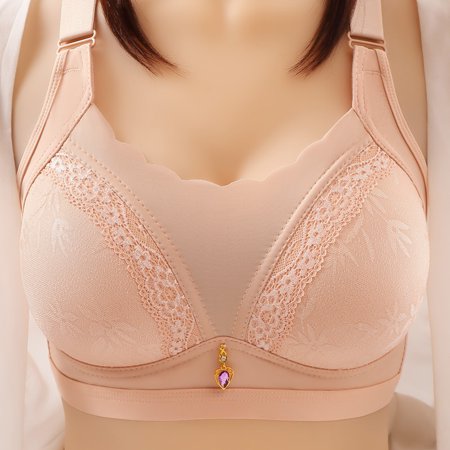 

3-PC Back Closure Bra for Older Women Posture Smooth Back Wirfree Bra Brassiere with Heart Shape Pendant