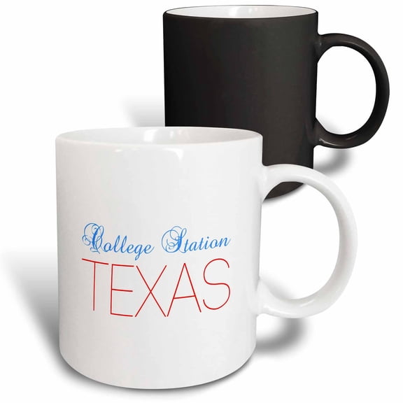 3drose, College Station, Texas, Red, Blue Text. Patriotic Home Town Design, 11oz Magic Transforming Mug