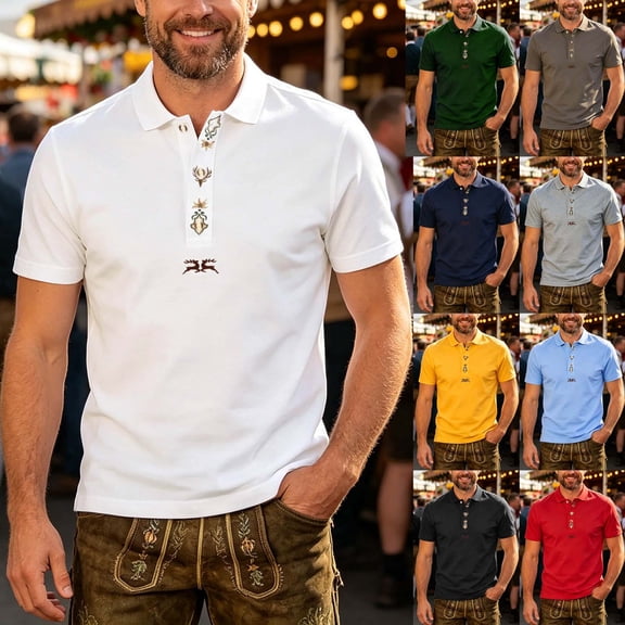 VeFlora Men's Oktoberfest Outfits, Short Sleeve Button Down Oktoberfest Shirts for Men, October Festival Dress Shirt, Casual Top for Oktoberfest, Party and Daily Wear(White/S)