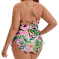 thumbnail image 4 of Agnes Orinda Women's Plus Size 1 Piece Swimsuit Print Cross-Back Straps Tummy Control Bathing Suit Cutout Monokini Swimwear 2X Pink Green Floral, 4 of 8