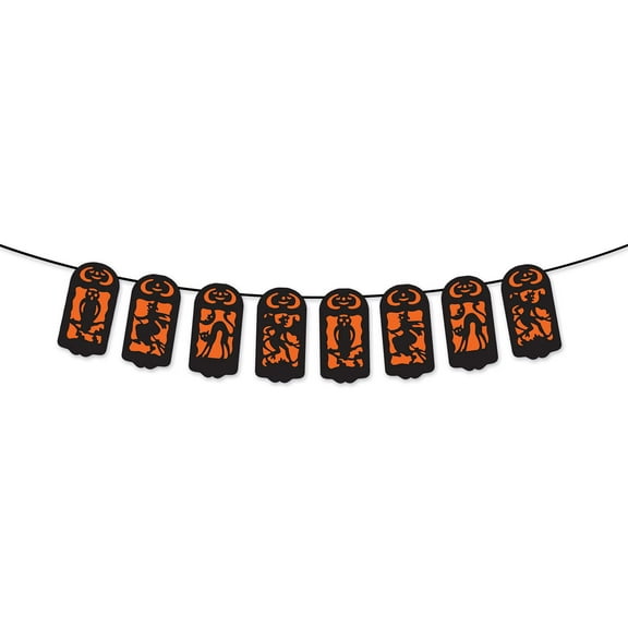 Beistle Vintage Halloween Streamer Hanging Banner Spooky Decorations, 7" x 6', Black/Orange