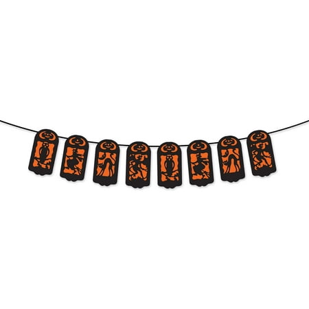Beistle Vintage Halloween Streamer Hanging Banner Spooky Decorations, 7" x 6', Black/Orange