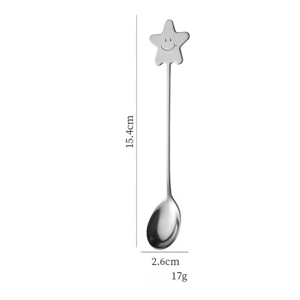 1 pieza, cuchara con cara sonriente de estrella, bonita cuchara mezcladora de acero inoxidable, cuchara de café de aspecto alto, cuchara de postre de pastel de estrella de cinco puntas