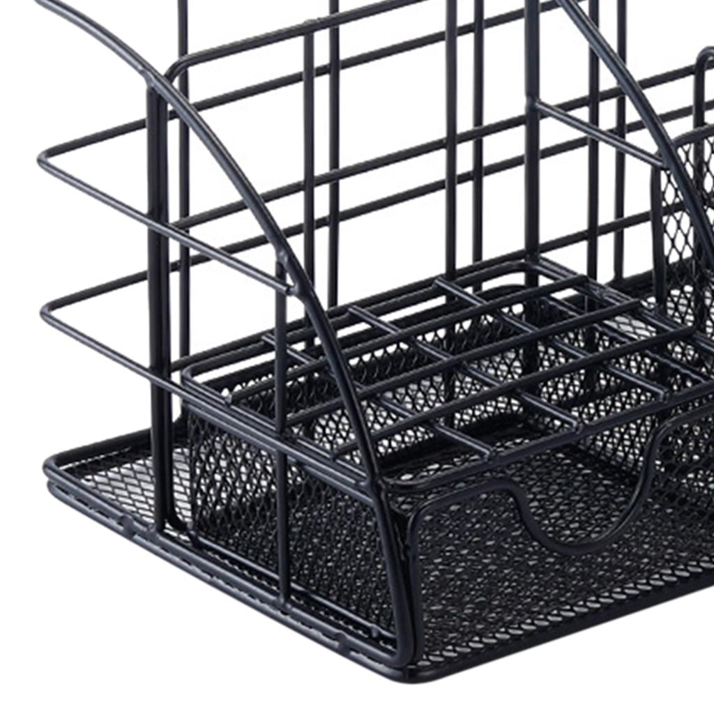 Fiocias Mesh Metal Desk Organizer with Drawer, Cosmetics Desktop Holder Pen Marker Paper Black
