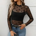 thumbnail image 2 of bnaln Women's Long Sleeve Mesh Tops Mock Neck Sheer Blouse See Through Floral Lace Tops Crew Neck Summer Slim Fit T-Shirts Y2k Going Out Tees Party Clubwear Shirts Vacation Outfits, 2 of 7