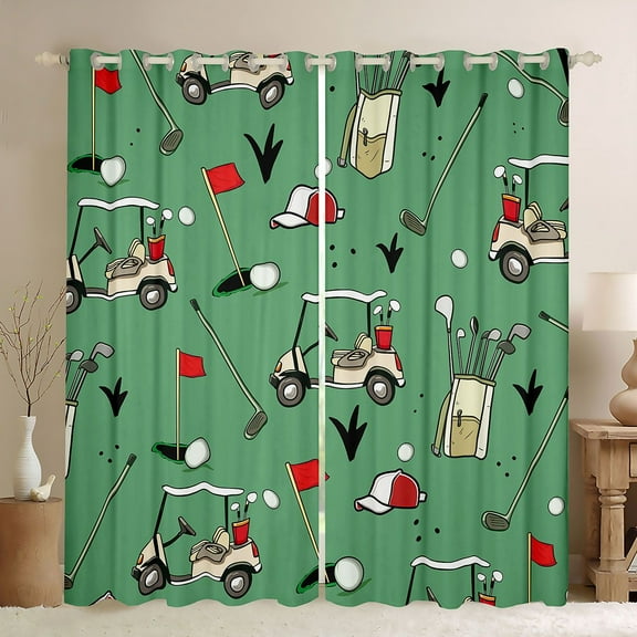 Homewish Cartoon Golf Sports Black Out Curtains, Kawaii Truck Car Curtains Pack of 2 (42x63 Each), Teens Kids Boys Girls Bedroom Curtains, Blackout Curtains Home Decor
