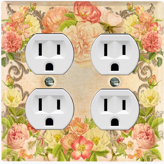Metal Light Switch Plate Outlet Cover Pink Rose Frame Wallpaper ROS023