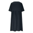 thumbnail image 6 of qucoqpe Womens Plus Size Summer Linen Dress Button Crew Neck Short Sleeve Pleated Sun Dress Casual Loose Vacation Beach A Line Midi Dress, 6 of 7