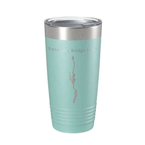 Swinging Bridge Lake Map Tumbler Travel Mug Insulated Laser Engraved Coffee Cup New York 20 oz Teal