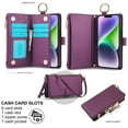 thumbnail image 3 of ELEHOLD For iPhone 11 Phone Case Leather Crossbody Zipper Card Wallet Flip Case Kickstand Cover, with Ring Holder,Full Body Protection-Deeppurple, 3 of 7
