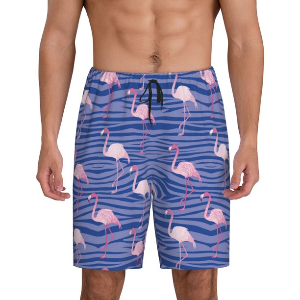 Balery Flamingo Pantalones cortos de pijama de punto de algodón para hombre con cinturilla y bolsillos-4X-Large