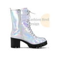 thumbnail image 3 of BLISSFUL STEP Round Toe Platform Chunky Heel Combat Boots for Women Silver (Size 8.5), 3 of 6
