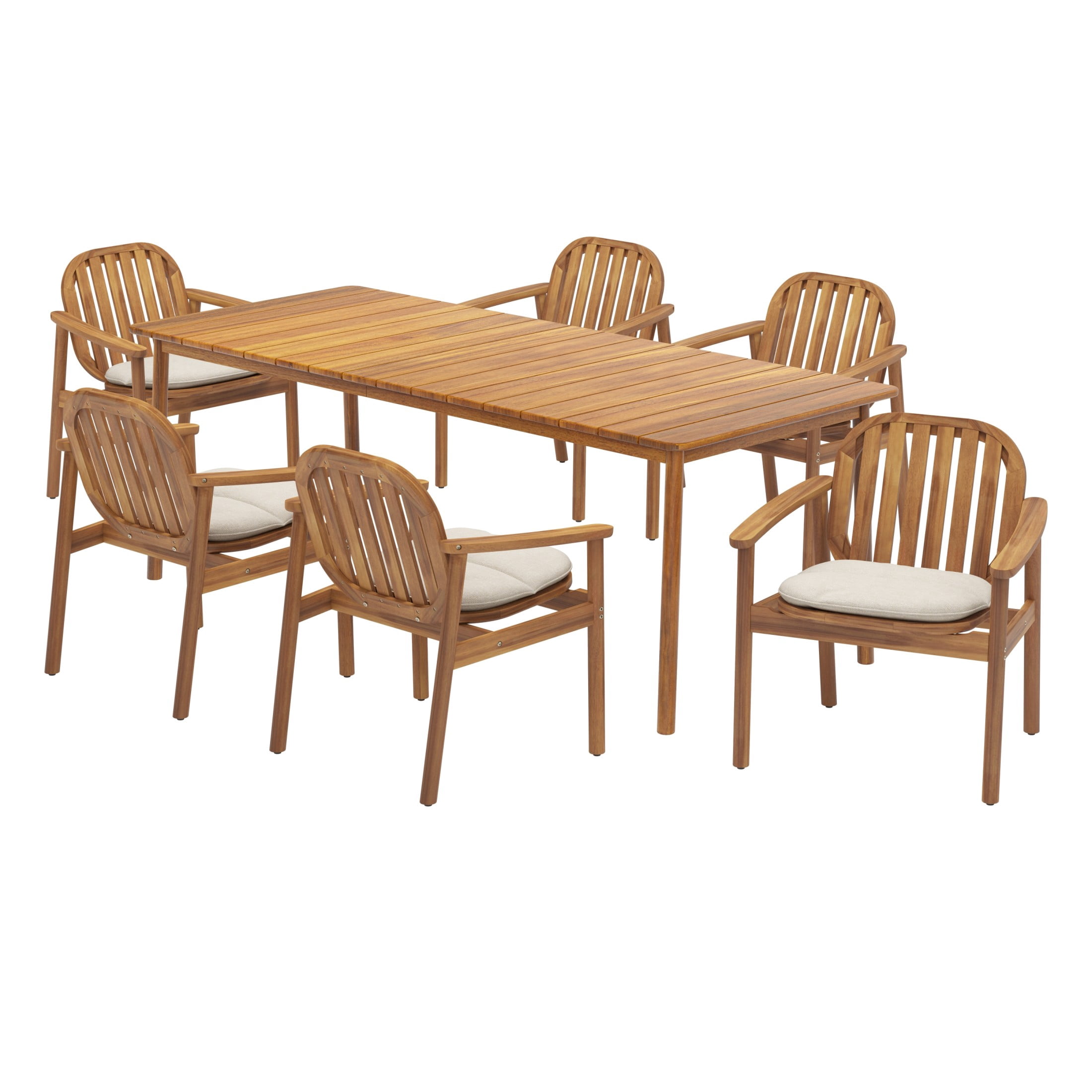 Christopher Knight Home Rustic Acacia Wood Patio Dining Set for 6, Table with Cushioned Chairs, Teak+Beige