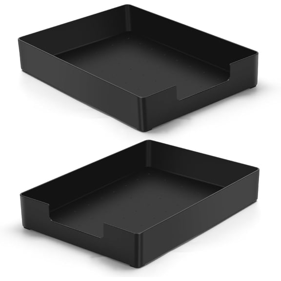 Letter-Size Tray Desk Letter Tray Paper Tray, Sturdy Heavy-Duty Plastic Printer Paper Tray, Single-Tier Stackable File Storage Organizer for Office Home (Black ×2)