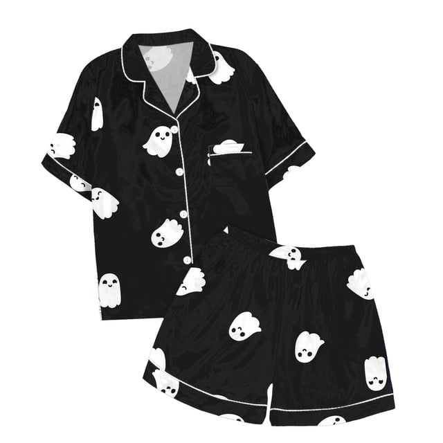 YOUSNH Ensemble de Pyjama à Manches Courtes et Col Boutonné Imprimé pour Enfants, Halloween, Bleu Foncé 8-9 Ans