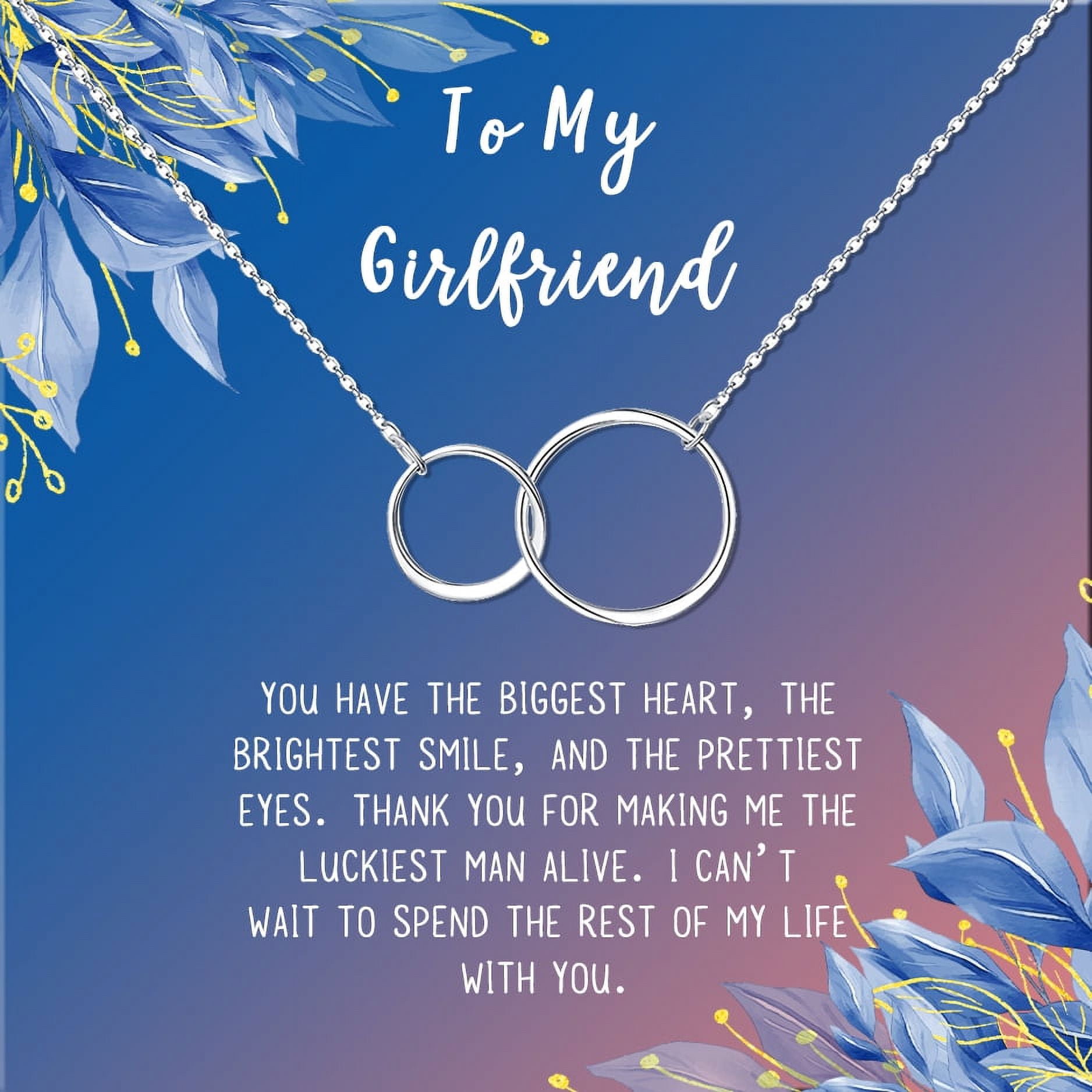 Anavia To My Girlfriend Necklace Gift, Card Gift for GF, Girlfriend Jewelry, Girlfriend Birthday Gift, Mother's Gift-[Silver Infinity Double Ring, Blue-Orange Gift Card]