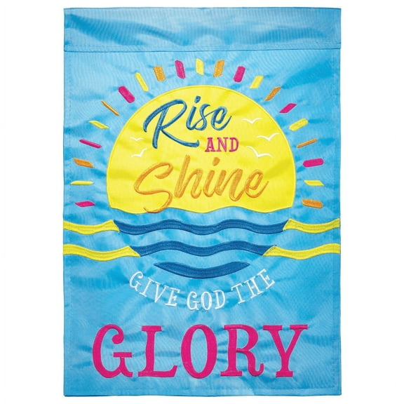 Dicksons Rise and Shine Give Blue 18 x 13 Double Applique Polyester Outdoor Garden Flag