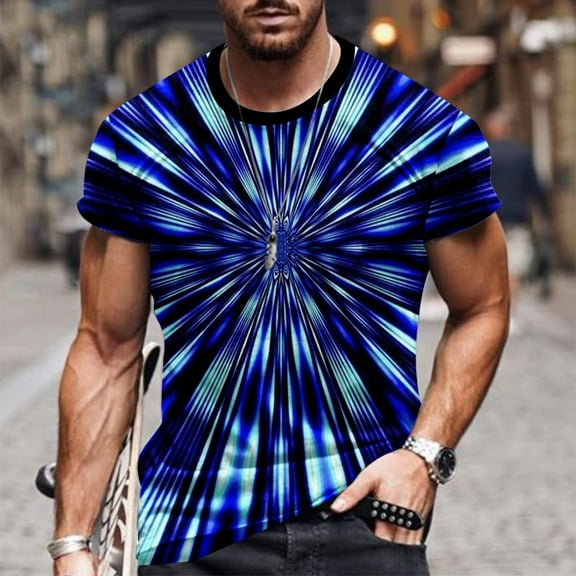 Azrian Shirts for Men Short Sleeve Clearance,Men Casual Round Neck 3D Digital Printing Pullover Fitness Sports Shorts Sleeves T Shirt Blouse