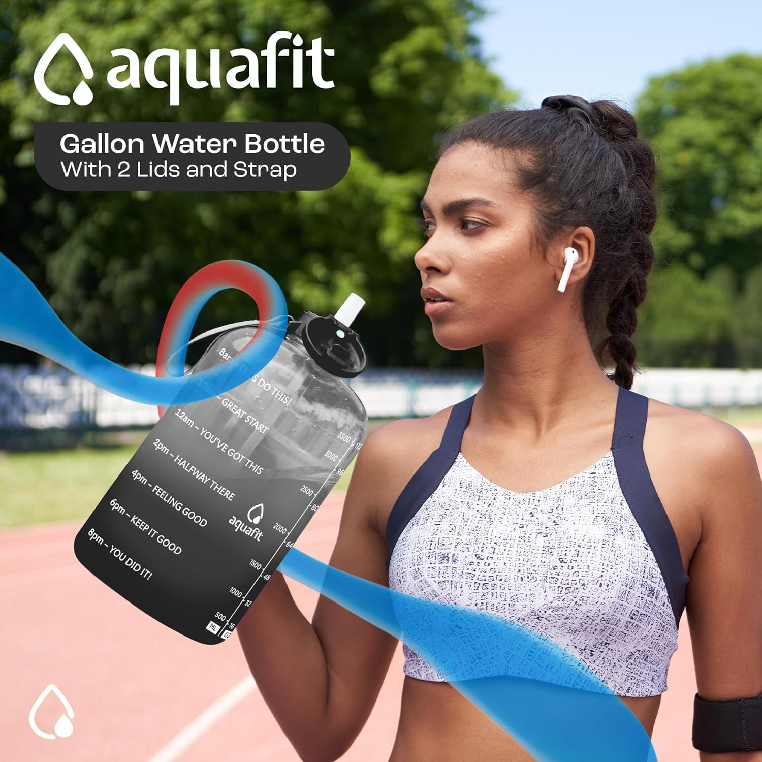 AQUAFIT 1 Gallon Water Bottle with Straw Motivational Water Bottle