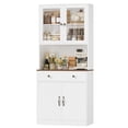thumbnail image 4 of Homfa 71'' Kitchen Pantry Cabinet with Microwave Shelf & Drawer, 4 Doors Pantry Storage Cabinet with Adjustable Shelves for Dining Room, White, 4 of 7