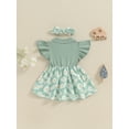 thumbnail image 4 of Suealasg Toddler Girls 2Pcs Summer Clothes 6M 1T 2T 3T 4T Fly Sleeve Daisy Print Patchwork Ribbed Dress and Headband Kids Baby Girls Casual Dress, 4 of 7