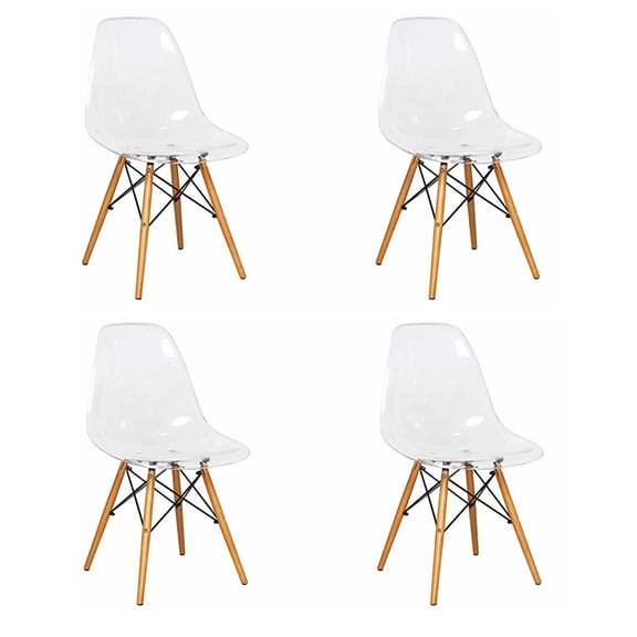 Eiffel Dining Chair with Wood Base - Clear