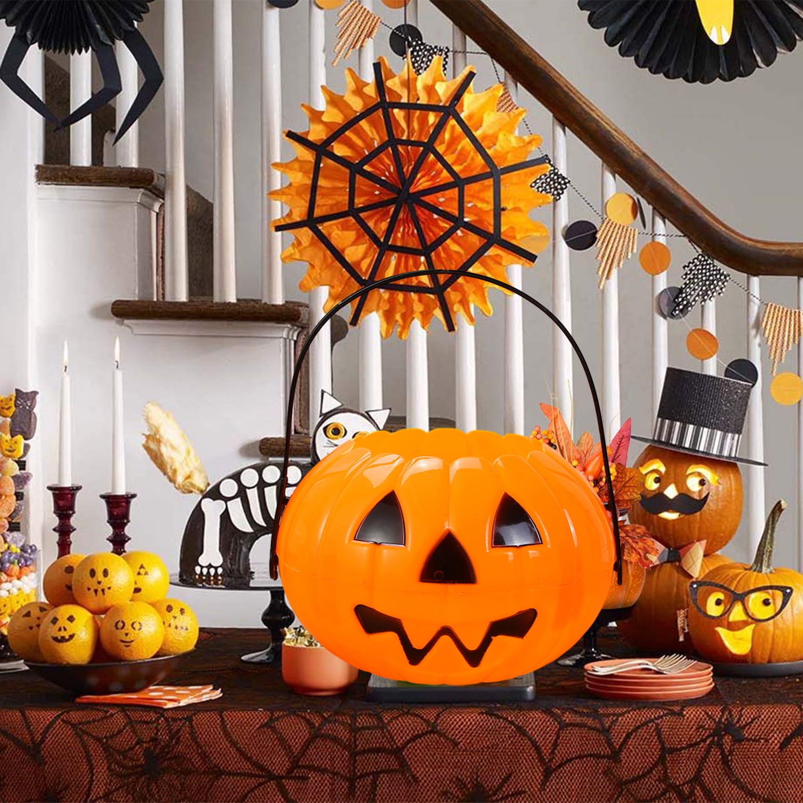 Hadanceo Scary Halloween Candy Bucket Detachable Pumpkin Kettle