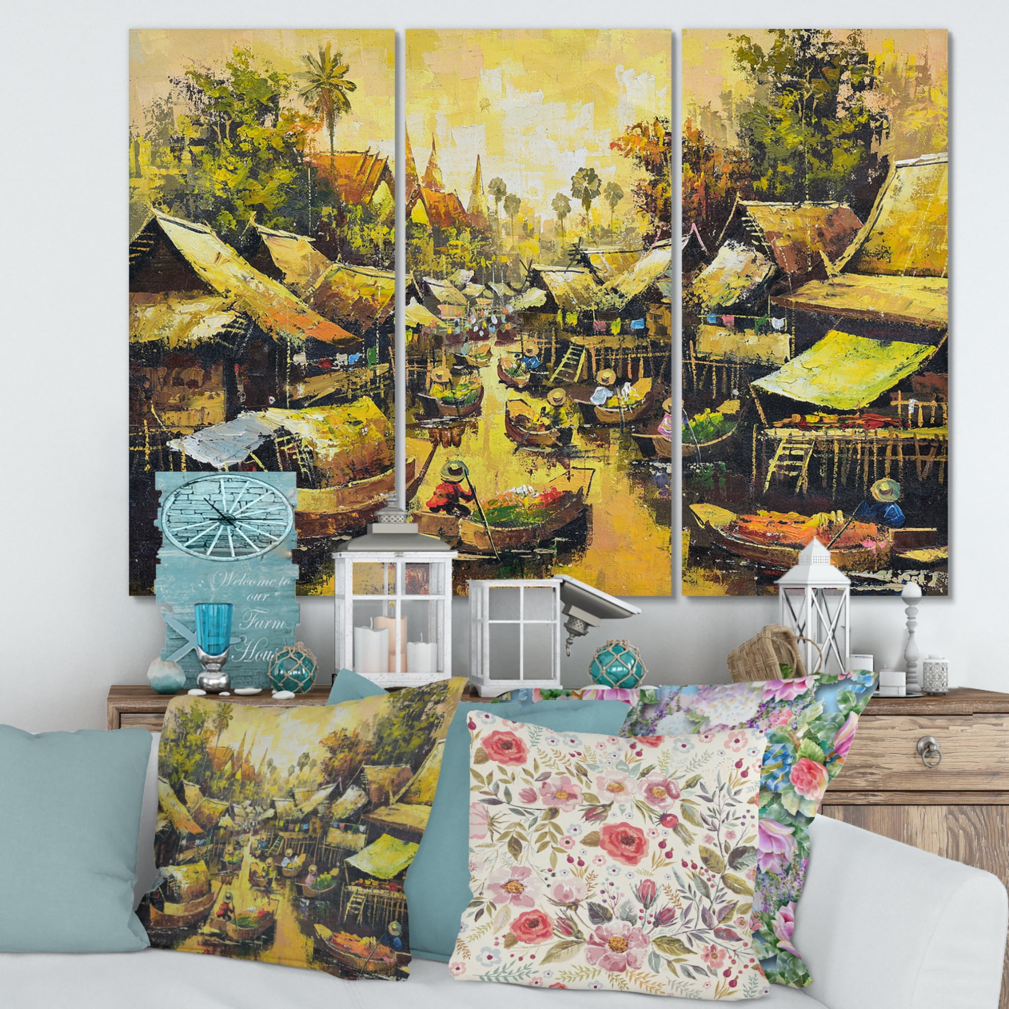 Ancient Waterside Life II 28 in x 36 in Painting Canvas Art Print, by Designart