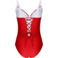 thumbnail image 6 of Women Slimming Tummy Control One Piece Swimsuits V Neck Crisscross Back Bathing Suit Red L, 6 of 7