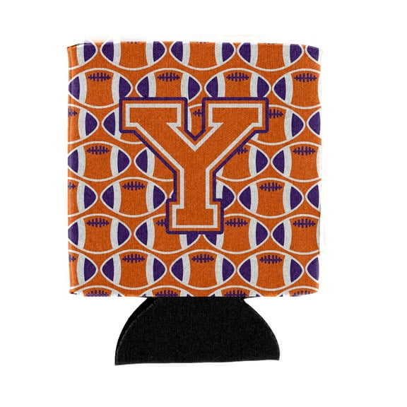 Carolines Treasures CJ1072-YCC Letter Y Football Orange White and Regalia Can or Bottle Hugger  Can Hugger multicolor