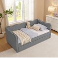 thumbnail image 3 of Bed Frames Cozy Gingham Daybed with Trundle Twin Size Sofa Bed No Box Spring Needed, with USB Port and Adorable Wave Shaped, Linen Fabric, Black,Adjustable Bed Base, 3 of 16
