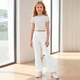 thumbnail image 5 of VV AVEORS Girls Flare Leggings School Uniform Pants For Teen Girls Bell Bottoms Ruffle Trim Bootcut Pant White 170, 5 of 6