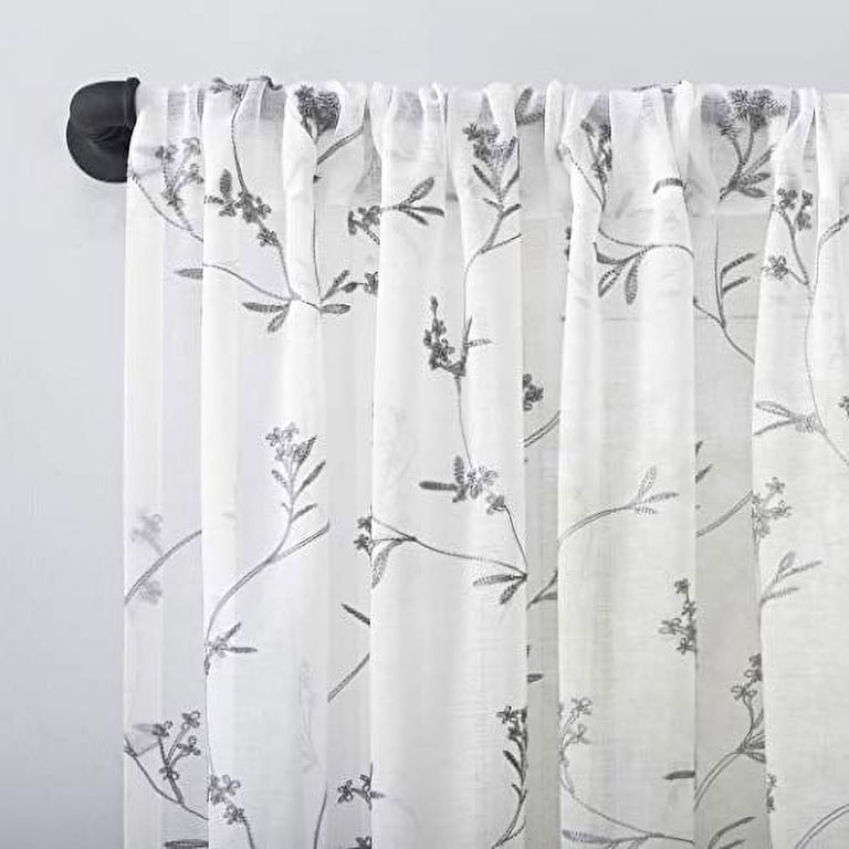 No. 918 Delia Embroidered Floral Sheer Curtain Panel photo 3