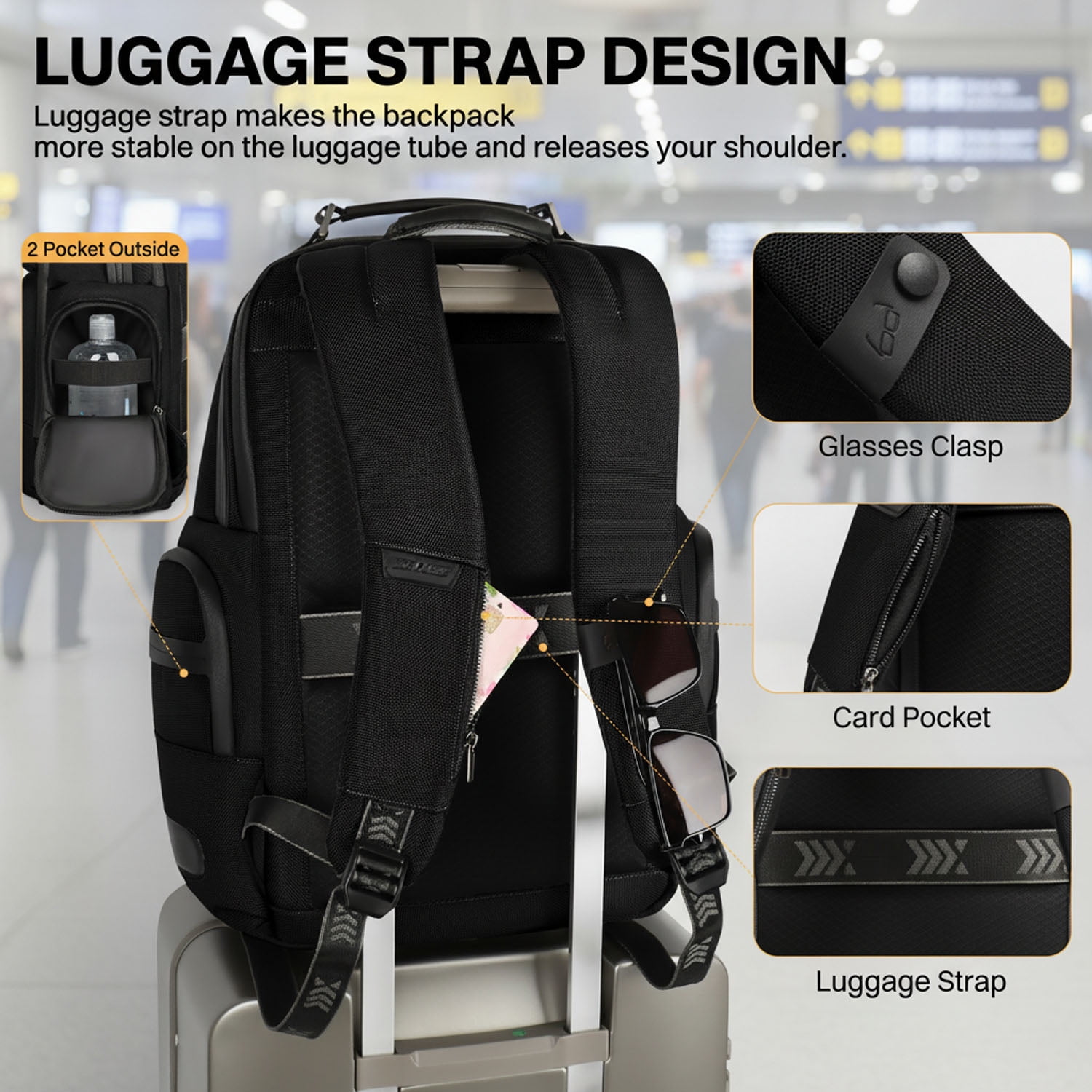 Laptop Backpack for Men Carry On Business Travel Backpack Large Casual Work Daypack Computer Bag Fits 15.6" Laptop, Black, B00492