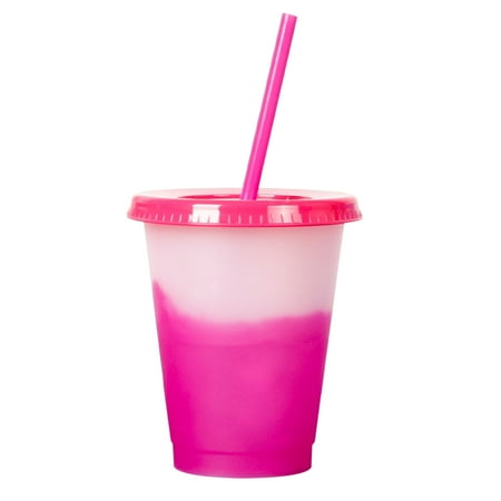 

Meizhencang 473ml Water Cup Lidded Color Changing Plastic Daily Use Straw Juice Cup Kitchen Supplies