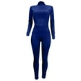thumbnail image 4 of Velvet Mock Neck Jumpsuits for Women Fitted Sexy Long Sleeve Bodycon One Piece Party Clubwear Rompers, 4 of 7