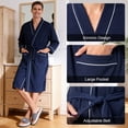 thumbnail image 4 of Men’s Waffle Robe, 3/4 Sleeve Lightweight Bathrobe for Men, Breathable Kimono Spa Robe Hotel Lounge Shower Robe for Home Travel Resort,L-XL Navy Blue, 4 of 7