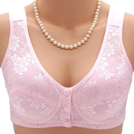 COOGOO Women's Lace Trim Cotton Blend Front Close T-back Bra, Pink