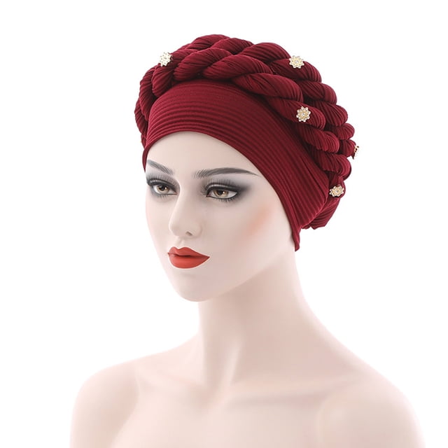 PEIXUN Fashion Women Beading Braid Hat Muslim Ruffle Cancer Wrap Cap Sleep Caps Satin Lined Hair Bonnets