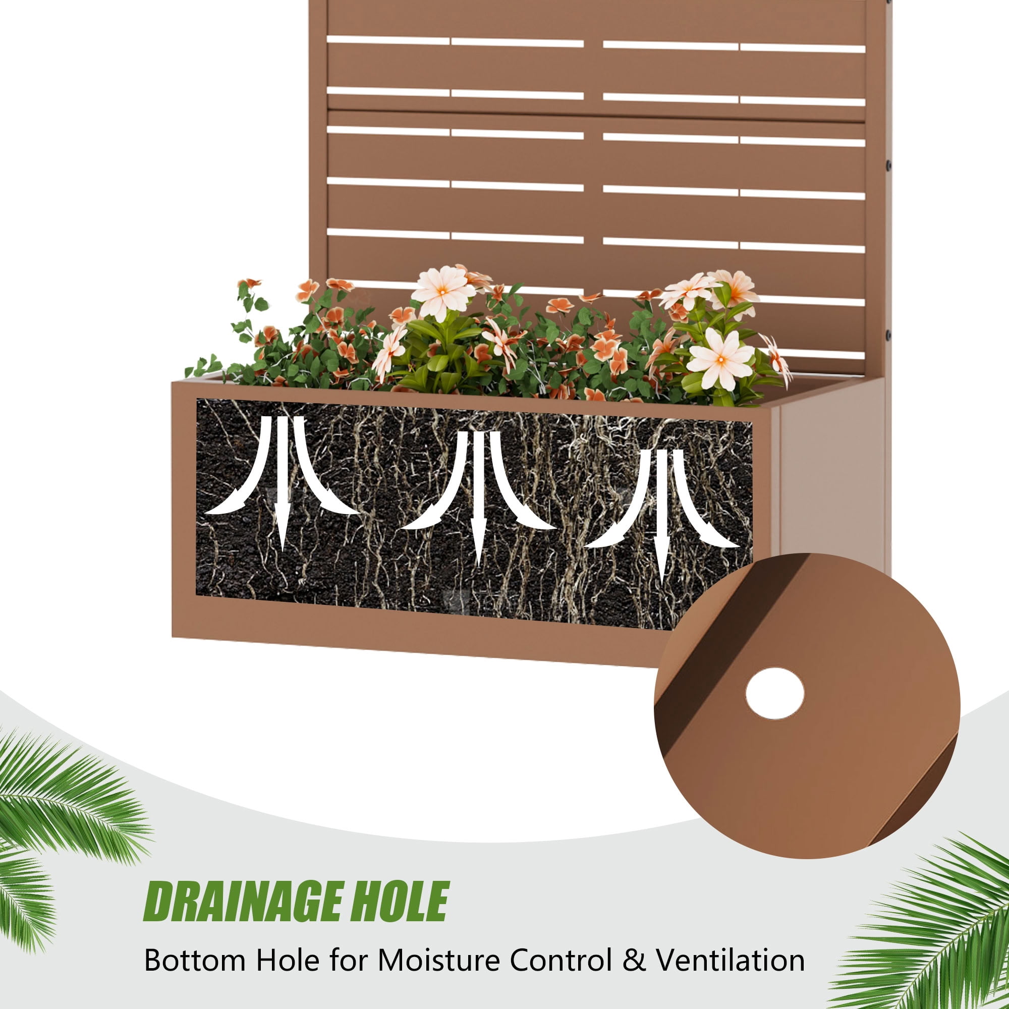 MAYEERTY 4 Panels Outdoor Metal Planter Box, Durable Weather-Resistant Planter, Decorative Metal Flower Box for Patio, Balcony, Garden