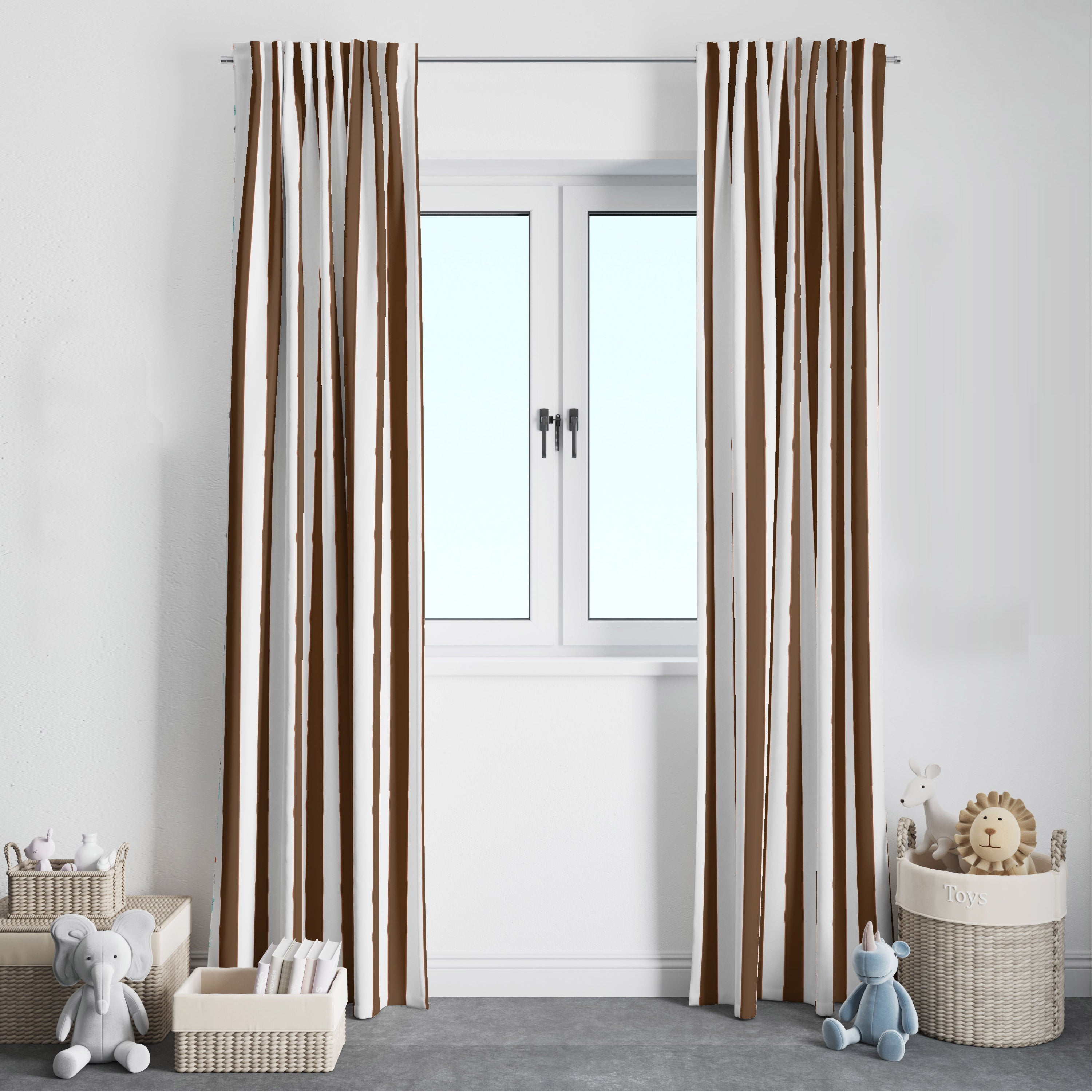 Bacati - Single Light Filtering Curtain Panel Stripes Brown/White - image 2 of 5