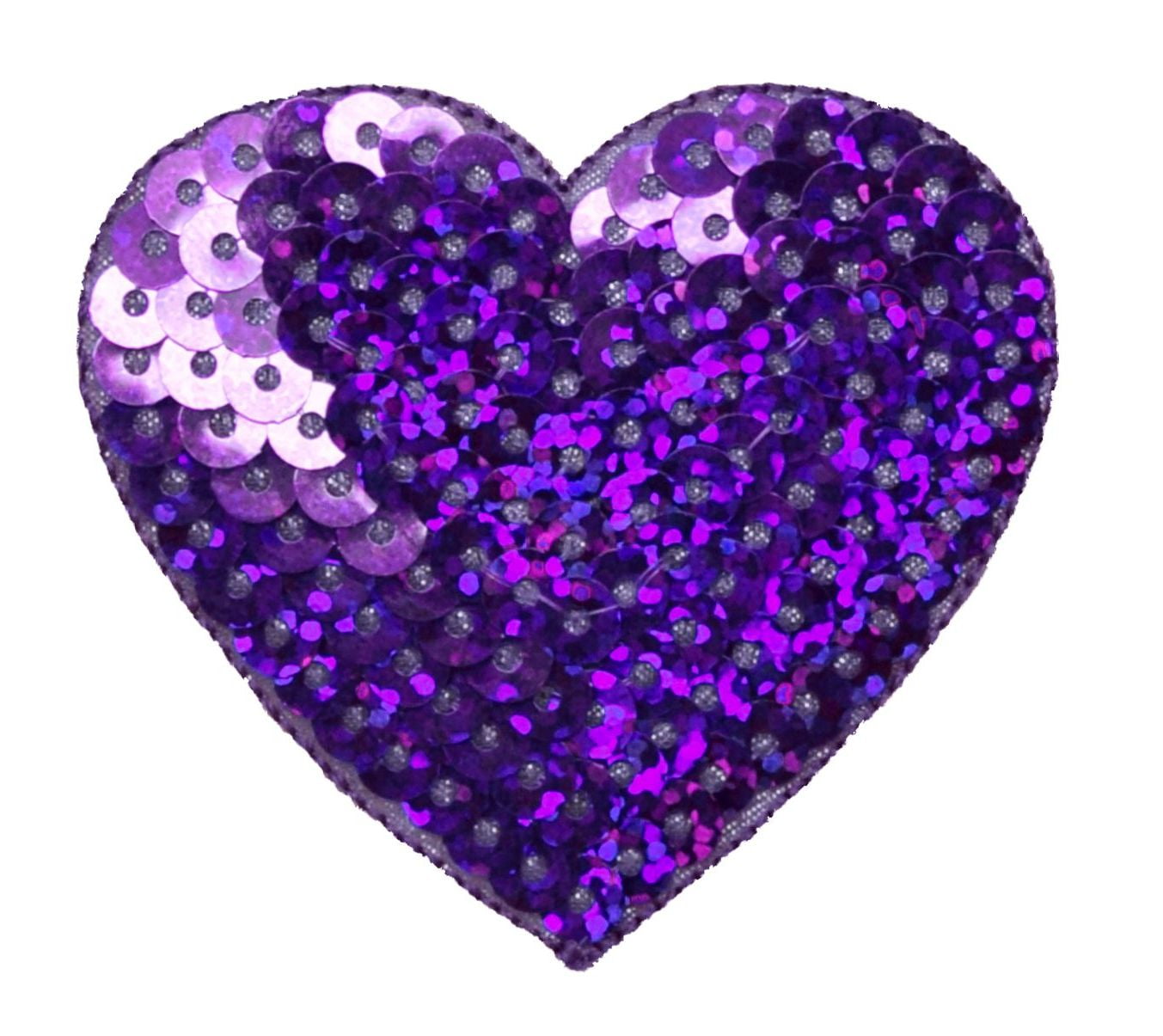 Purple - Sequin Heart - Valentine - Large - Iron on Applique/Embroidered Patch