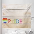 thumbnail image 1 of Pride Tapestry, Colorful Striped Heart Sign Love Passion Gay Lesbian Pride Theme with Wood Background, Fabric Wall Hanging Decor for Bedroom Living Room Dorm, 5 Sizes, Multicolor, by Ambesonne, 1 of 1